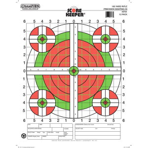 Champion Targets 45796 Score Keeper Sight-In Bullseye Paper Hanging 100 yds Pistol/Rifle Large Green/Orange 12 PK