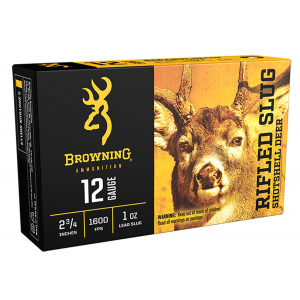 BROWNING Ammo B193121221 Rifled Slug Shotshell Deer 12 Gauge 2.75 In 1 Oz Rifled Slug Shot 5 Per Box/ 20 Cs