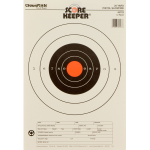 Champion Targets 45723 Score Keeper Slow Fire Bullseye Paper Hanging 25 yds Pistol 11 in x 16 in Black/Orange 12 PK