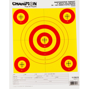Champion Targets 45562 Shotkeeper 5-Bullseye 50-100 yds Pistol/Rifle Yellow/Red 12 PK