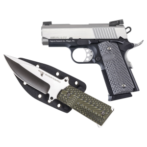 Magnum Research DE1911UTTK 1911U w/, Knife 45 ACP 6+1, 3 in Stainless Steel Bull Barrel, Serrated Stainless Steel Slide, Two-Tone w/Black Finish Aluminum Frame w/Beavertail, Black/Gray G10 Grip, Extended Thumb Safety, Right Hand, Pistol