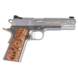 Cnc CNCTEX1911 Kimber 1911 Texan 45 ACP 7+1 5 Stainless Steel Barrel, Stainless Engraved The Texan/Serrated Steel Slide, Stainless Steel Frame, Texas Mesquite Grip, Pistol - Cnc