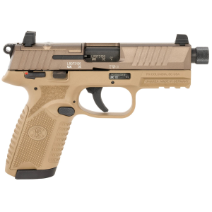 FN 66101681 502 Tactical 22 LR 10+1/15+1 4.60 Black Steel Threaded Barrel, Flat Dark Earth Optic Ready/Serrated Slide & Poly Frame w/Pic Rail, FDE Textured Poly Grip, Ambi, 5 Mags, Rimfire Pistol - Fn Herstal