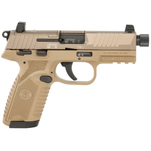 FN 66101682 502 Tactical 22 LR 10+1 4.60 Black Steel Threaded Barrel, Flat Dark Earth Optic Ready/Serrated Slide & Poly Frame w/Pic Rail, FDE Textured Poly Grip, Ambi, 5 Mags, Rimfire Pistol - Fn Herstal