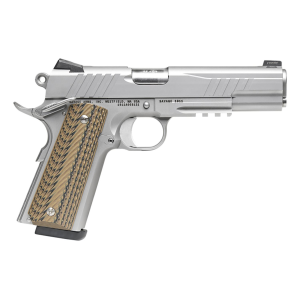 Savage 67203 1911 Government 45 ACP 8+1 5 Polished Stainless Steel Target Crown Barrel, Stainless Steel Serrated Slide, Matte Stainless Steel Frame w/Beavertail & Pic Rail, Hyena Brown VZ G10 Grips, Ambi, Pistol