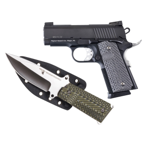 Magnum Research 1911U, Undercover, 1911, Semi-automatic, Aluminum Frame Pistol, Officer Size, 45 ACP, 3 in Barrel, Steel Slide, Black, G10 Grips, Adjustable Rear Sight, 6 Rounds, 2 Magazines, Includes 1911 Knife and Sheath DE1911U-K