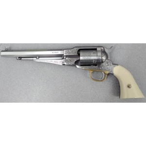 Taylors & Company 550763 1858 Remington Conversion 45 Colt (LC) Caliber with 8 Barrel, 6rd Capacity Cylinder, Overall Nickel-Plated Engraved Finish Steel & 2-Piece Ivory Grip