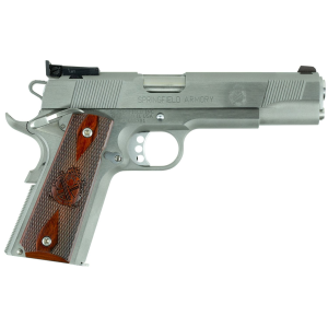 Springfield Armory PI9132LCA 1911 Loaded Target *CA Complaint 45 ACP 7+1, 5 in Stainless Match Grade Stainless Barrel, Serrated Slide & Steel Frame w/Beavertail, Crossed Cannon Cocobolo Grip, Pistol