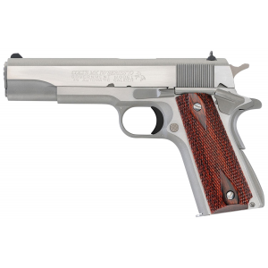 Colt Mfg O1070A1CS 1911 Government 45 ACP Caliber with 5 Barrel, 8+1 Capacity, Overall Brushed Stainless Steel, Double Diamond Checkered Wood Grip
