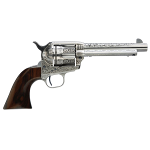 Taylors & Company 550898 1873 Cattleman 45 Colt (LC) Caliber with 5.50 Barrel, 6rd Capacity Cylinder, Overall White Photo Engraved Finish Steel & Walnut Grip