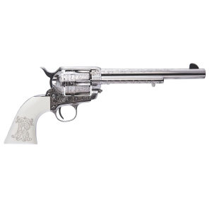 Cimarron PP415LNTRII Teddy Roosevelt Frontier 45 Colt (LC) 6 Shot 7.50 in Nickel-Plated Engraved Barrel, Cylinder Frame, White w/Laser Engraved inT.R. in Grip