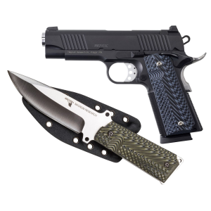 Magnum Research 1911C, 1911, Semi-auto, Metal Frame Pistol, Commander Size, 45 ACP, 4.33 in Barrel, Steel, Black, G10 Grips, Fixed Sights, 8 Rounds, 2 Mags, Includes 1911 Knife and Sheath DE1911C-K