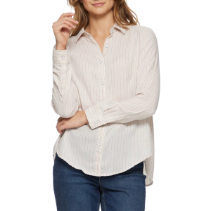 Women's Flag & Anthem Selden Split Back Woven Long Sleeve Button Up Shirt XLarge Cream Pink Tan