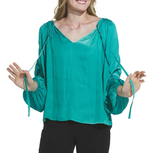 Women's By Together Satin Flowy Long Sleeve Blouse Medium Jade