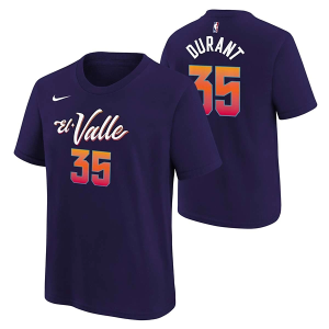 Kids' Phoenix Suns Kevin Durant #35 2023 City Edition Name & Number Nike T-Shirt Large Ink