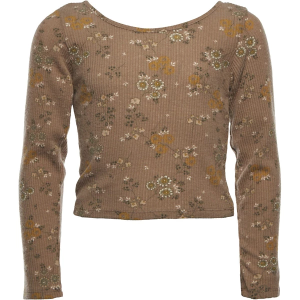 Girls' Poof! Pattern Drawstring Back Long Sleeve Shirt XLarge Taupe