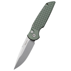 Pro-Tech TR-3 X1 Tactical Response III Stonewashed Fish Scale Drop Point Folding Green Automatic Knife