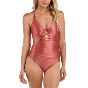 Women's La Blanca Lace Up One Piece Swimsuit Contemporary 14 Sienna