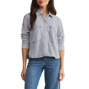 Women's Z Supply All Day Cropped Knit Denim Jacket Small Washed Indigo