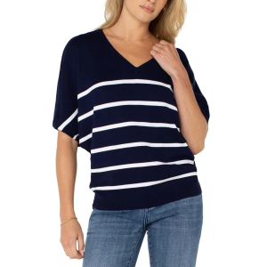 Women's Liverpool Los Angeles Pullover Sweater Dolman Medium Navy White Stripe