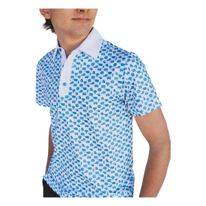 Men's Double Team OKC Pattern Polo XLarge White Blue