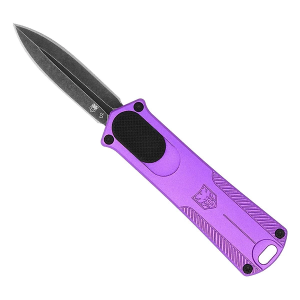 Cobratec 952 Black Stonewashed Double Edge Dagger OTF Purple Automatic Knife