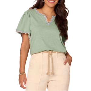 Women's Democracy Scallop Crochet Shirt XLarge Vintage Jade