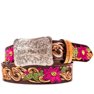 Women's Hooey Senorita Blossom Filigree Belt Medium Brown Pink
