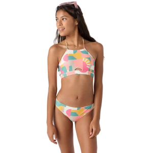 Girls' O'Neill Lisbon Geo Peekaboo High Neck Swim Bikini Set 14 Multi Clr