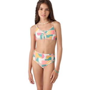 Girls' O'Neill Lisbon Geo Ruched Bralette Swim Bikini Set 12 Multi Clr