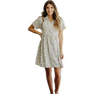 Women's Mikarose The Heidi Shirt Dress Small Bisque Bloom