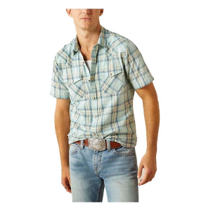Men's Ariat Hinkle Retro Fit Button Up Shirt Large Aqua