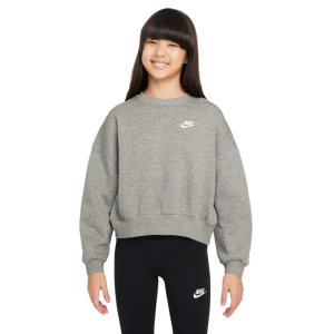 Girls' Nike Sportswear Club Fleece Boxy LBR Crewneck Sweatshirt XLarge Grey Heather/White