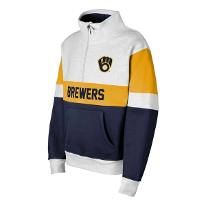 Kids' Girls' Milwaukee Brewers Genuine Stuff Top Hook 1/2 Zip Large White