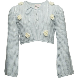 Girls' Love Daisy Cardigan Floral Crochet Small Light Blue