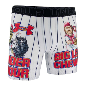 Men's Under Armour Performance Tech Mesh Big Leauge Chew Printed 6" Boxer Briefs Underwear Small White
