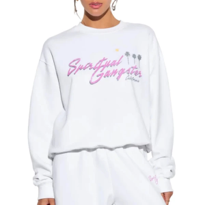 Women's Spiritual Gangster SG palm LA Brea Crewneck Sweatshirt Large White