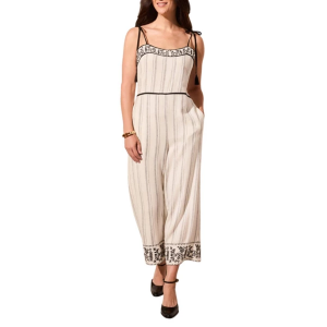 Women's Tribal Embroidered Tassel Straps Jumpsuit XLarge Black