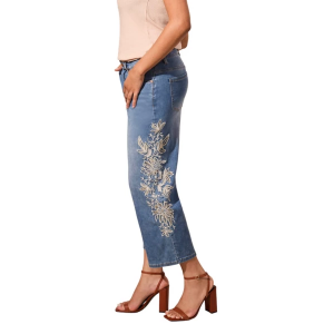 Women's Tribal Audrey Embroidered Crop Girlfriend Jeans Blue 4 25