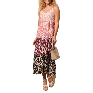 Women's Tribal Tiered Maxi Shift Dress XLarge Maroon