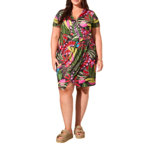 Women's Tribal Faux Wrap Dress 3X Loden