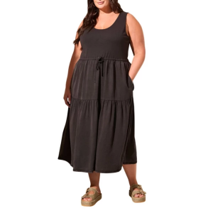 Women's Tribal Mixed Media Midi Dress 2X Black