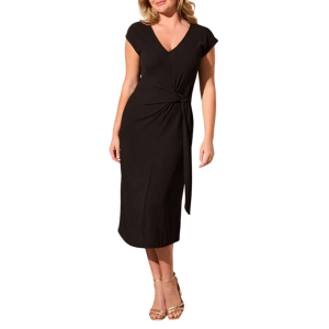 Women's Tribal Textured Front Tie Midi Dress Medium Black