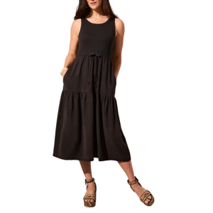 Women's Tribal Mixed Media Midi Dress Medium Black