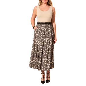 Women's Tribal Pull On Embroidered Pleated Skirt Small Black