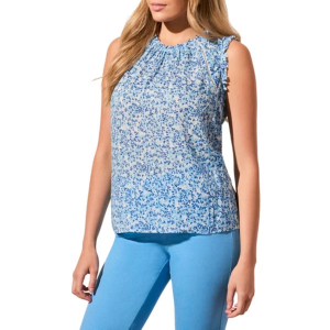 Women's Tribal Printed Crochet Trim Sleeveless Blouse Small Sailboat