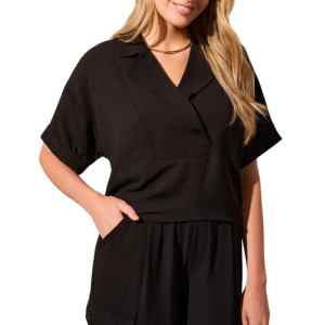 Women's Tribal Airflow Lapel Blouse Small Black