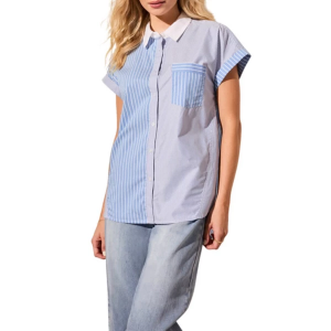 Women's Tribal Combo Stripe Button Up Shirt Medium Sailboat