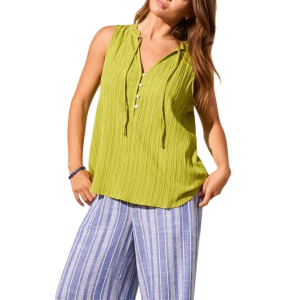Women's Tribal Flowy Textured Sleeveless Blouse Medium Avocado