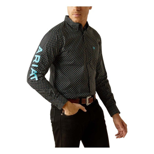 Men's Ariat Team Abel Fitted Long Sleeve Button Up Shirt Medium Black Blue